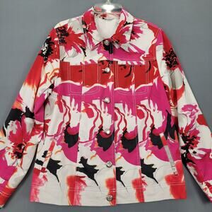 Laura Ashley Pink Stretch Floral Jacket Womens Size S Long Sleeves Pearl Buttons